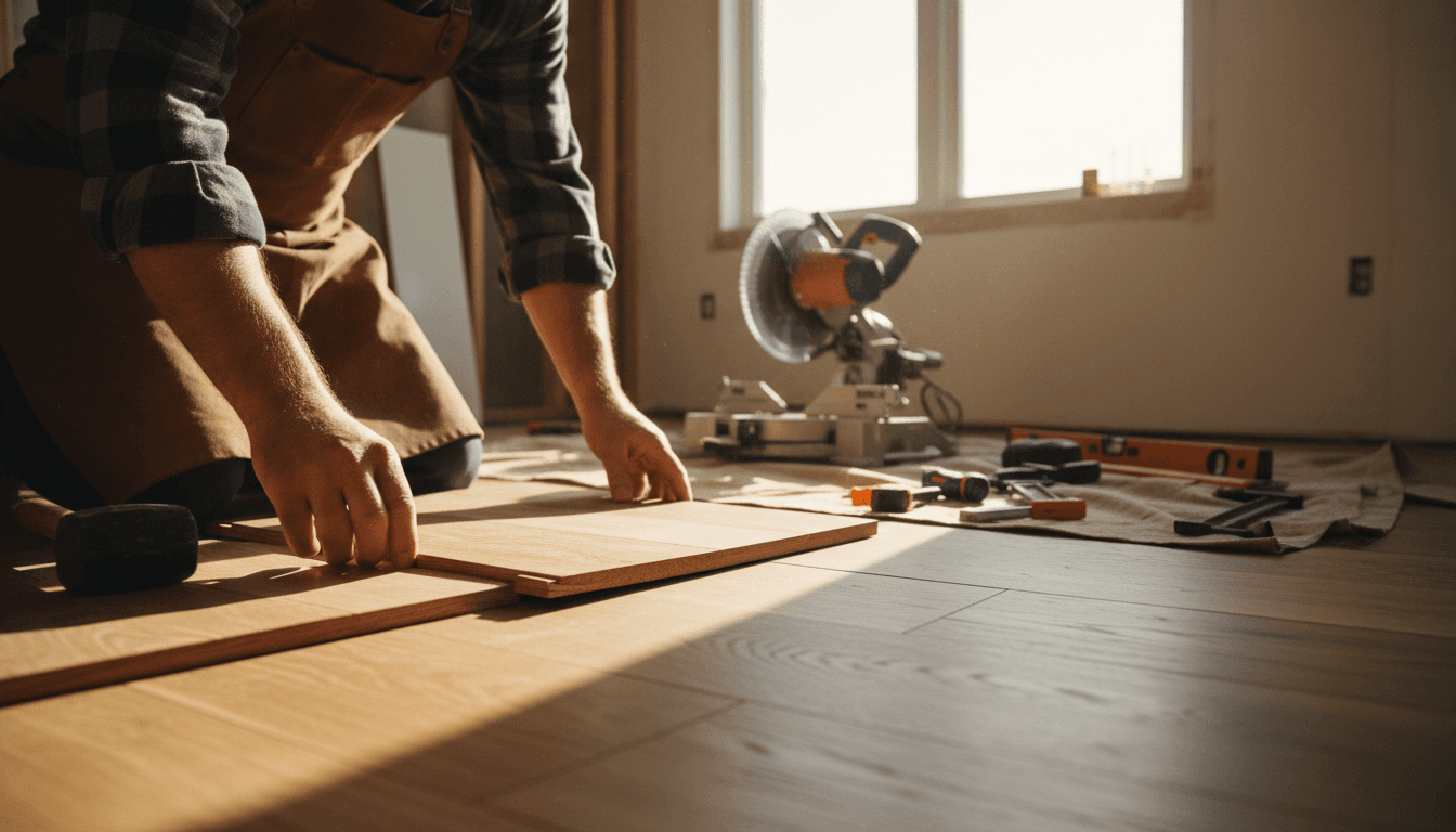 Expert floor fitting and installation in progress